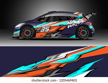 Racing car wrap design vector. Graphic abstract stripe racing background kit designs for wrap vehicle, race car, rally, adventure and livery