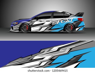 Racing car wrap design vector. Graphic abstract stripe racing background kit designs for wrap vehicle, race car, rally, adventure and livery
