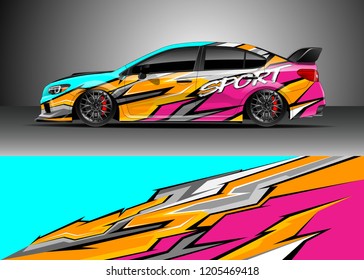 Racing car wrap design vector. Graphic abstract stripe racing background kit designs for wrap vehicle, race car, rally, adventure and livery
