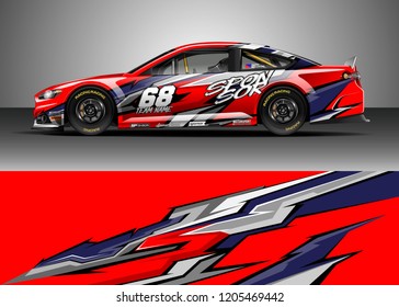 Racing car wrap design vector. Graphic abstract stripe racing background kit designs for wrap vehicle, race car, rally, adventure and livery
