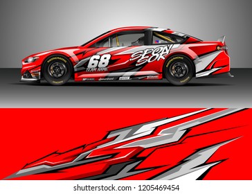 Racing car wrap design vector. Graphic abstract stripe racing background kit designs for wrap vehicle, race car, rally, adventure and livery
