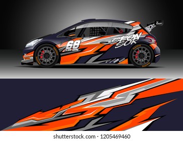 Racing car wrap design vector. Graphic abstract stripe racing background kit designs for wrap vehicle, race car, rally, adventure and livery