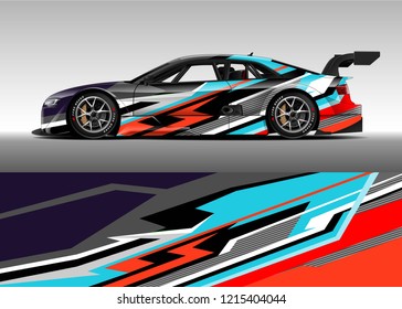 Racing car wrap design vector. Graphic abstract stripe racing background kit designs for wrap vehicle, race car, rally, adventure and livery