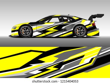 Racing car wrap design vector. Graphic abstract stripe racing background kit designs for wrap vehicle, race car, rally, adventure and livery