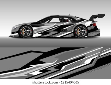 Racing car wrap design vector. Graphic abstract stripe racing background kit designs for wrap vehicle, race car, rally, adventure and livery