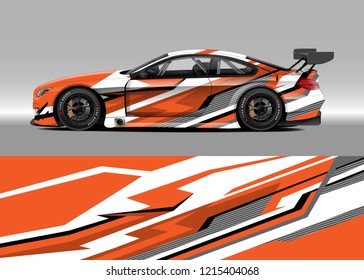 Racing car wrap design vector. Graphic abstract stripe racing background kit designs for wrap vehicle, race car, rally, adventure and livery