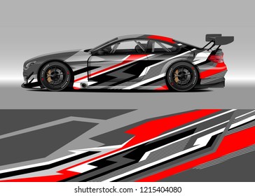 Racing car wrap design vector. Graphic abstract stripe racing background kit designs for wrap vehicle, race car, rally, adventure and livery