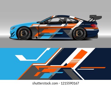 Racing car wrap design vector. Graphic abstract stripe racing background kit designs for wrap vehicle, race car, rally, adventure and livery