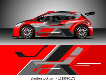Racing car wrap design vector. Graphic abstract stripe racing background kit designs for wrap vehicle, race car, rally, adventure and livery