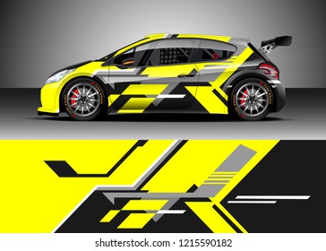Racing car wrap design vector. Graphic abstract stripe racing background kit designs for wrap vehicle, race car, rally, adventure and livery