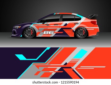 Racing car wrap design vector. Graphic abstract stripe racing background kit designs for wrap vehicle, race car, rally, adventure and livery