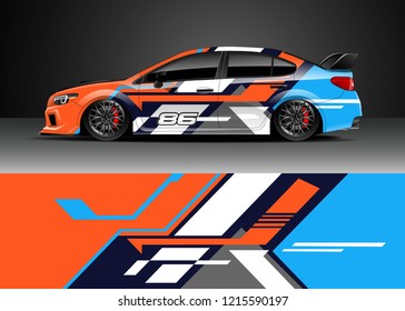 Racing car wrap design vector. Graphic abstract stripe racing background kit designs for wrap vehicle, race car, rally, adventure and livery