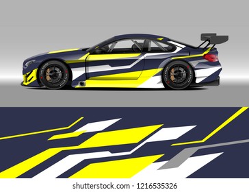 Racing car wrap design vector. Graphic abstract stripe racing background kit designs for wrap vehicle, race car, rally, adventure and livery