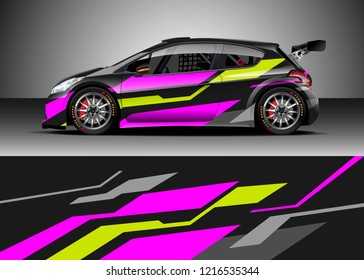 Racing car wrap design vector. Graphic abstract stripe racing background kit designs for wrap vehicle, race car, rally, adventure and livery