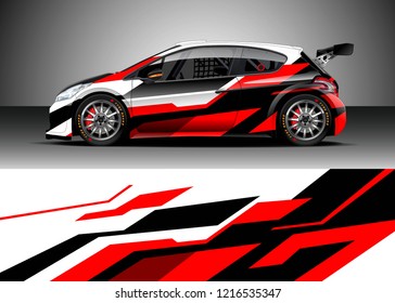 Racing car wrap design vector. Graphic abstract stripe racing background kit designs for wrap vehicle, race car, rally, adventure and livery