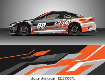 Racing car wrap design vector. Graphic abstract stripe racing background kit designs for wrap vehicle, race car, rally, adventure and livery