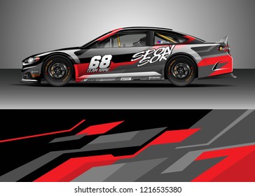 Racing car wrap design vector. Graphic abstract stripe racing background kit designs for wrap vehicle, race car, rally, adventure and livery