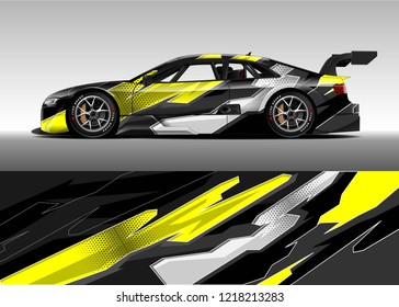 Racing car wrap design vector and vinyl sticker. Graphic abstract stripe racing background kit designs for wrap vehicle, race car, rally, adventure and livery. eps 10