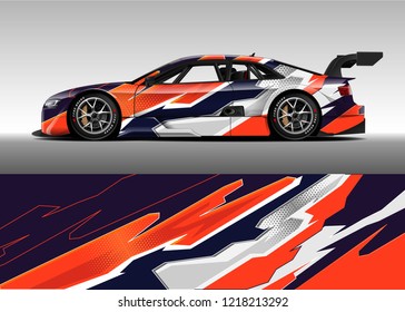 Racing car wrap design vector and vinyl sticker. Graphic abstract stripe racing background kit designs for wrap vehicle, race car, rally, adventure and livery. eps 10