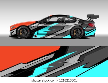 Racing car wrap design vector and vinyl sticker. Graphic abstract stripe racing background kit designs for wrap vehicle, race car, rally, adventure and livery. eps 10