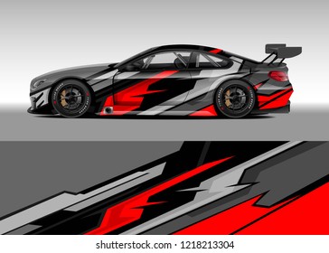 Racing car wrap design vector and vinyl sticker. Graphic abstract stripe racing background kit designs for wrap vehicle, race car, rally, adventure and livery. eps 10