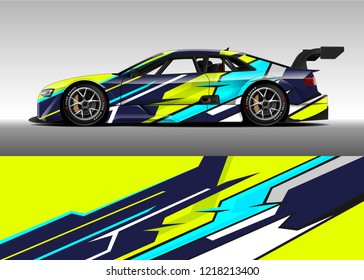 Racing car wrap design vector and vinyl sticker. Graphic abstract stripe racing background kit designs for wrap vehicle, race car, rally, adventure and livery. eps 10