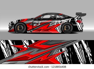 Racing car wrap design vector. Graphic abstract stripe racing background kit designs for wrap vehicle, race car, rally, adventure and livery