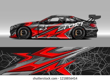 Racing car wrap design vector. Graphic abstract stripe racing background kit designs for wrap vehicle, race car, rally, adventure and livery
