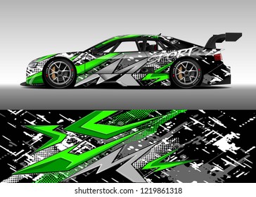 Racing car wrap design vector. Graphic abstract stripe racing background kit designs for wrap vehicle, race car, rally, adventure and livery