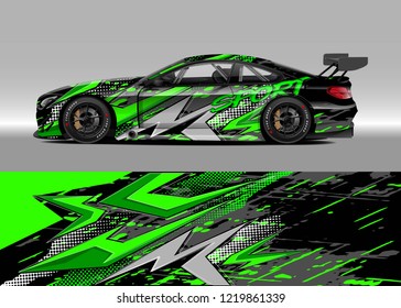 Racing car wrap design vector. Graphic abstract stripe racing background kit designs for wrap vehicle, race car, rally, adventure and livery