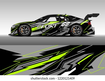 Racing car wrap design vector. Graphic abstract stripe racing background kit designs for wrap vehicle, race car, rally, adventure and livery