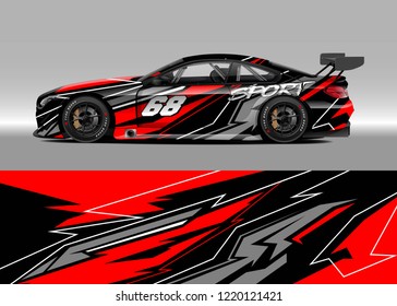 Racing car wrap design vector. Graphic abstract stripe racing background kit designs for wrap vehicle, race car, rally, adventure and livery