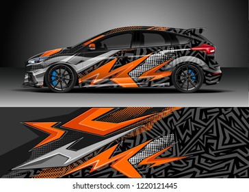 Racing car wrap design vector. Graphic abstract stripe racing background kit designs for wrap vehicle, race car, rally, adventure and livery