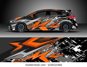 Racing car wrap design vector. Graphic abstract stripe racing background kit designs for wrap vehicle, race car, rally, adventure and livery