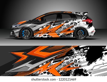 Racing car wrap design vector. Graphic abstract stripe racing background kit designs for wrap vehicle, race car, rally, adventure and livery