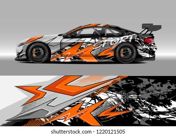 Racing car wrap design vector. Graphic abstract stripe racing background kit designs for wrap vehicle, race car, rally, adventure and livery