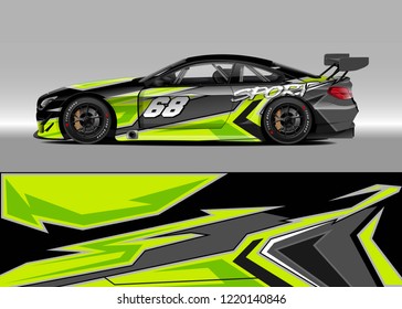 Racing car wrap design vector. Graphic abstract stripe racing background kit designs for wrap vehicle, race car, rally, adventure and livery