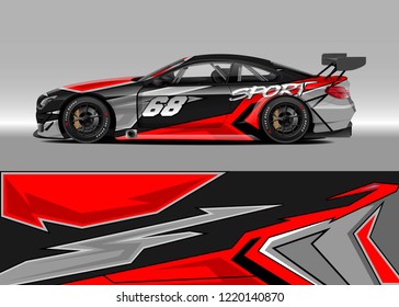 Racing car wrap design vector. Graphic abstract stripe racing background kit designs for wrap vehicle, race car, rally, adventure and livery