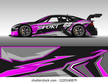 Racing car wrap design vector. Graphic abstract stripe racing background kit designs for wrap vehicle, race car, rally, adventure and livery
