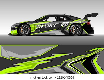 Racing car wrap design vector. Graphic abstract stripe racing background kit designs for wrap vehicle, race car, rally, adventure and livery