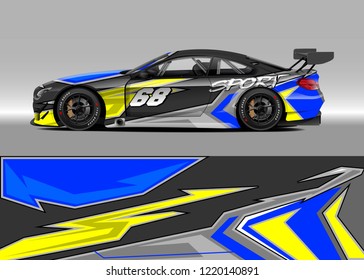 Racing car wrap design vector. Graphic abstract stripe racing background kit designs for wrap vehicle, race car, rally, adventure and livery