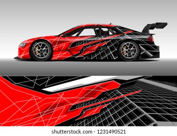 Racing car wrap design vector. Graphic abstract stripe racing background kit designs.