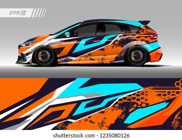 Racing car wrap design vector. Graphic abstract stripe racing background kit designs for wrap vehicle, race car, adventure and livery