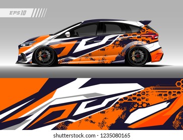 Racing car wrap design vector. Graphic abstract stripe racing background kit designs for wrap vehicle, race car, adventure and livery