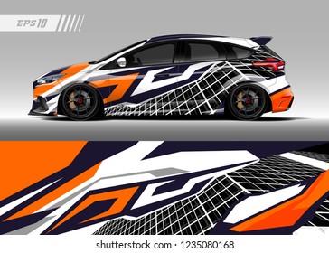Racing car wrap design vector. Graphic abstract stripe racing background kit designs for wrap vehicle, race car, adventure and livery