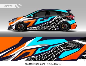 Racing car wrap design vector. Graphic abstract stripe racing background kit designs for wrap vehicle, race car, adventure and livery