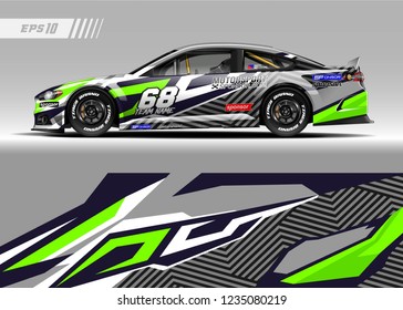 Racing car wrap design vector. Graphic abstract stripe racing background kit designs for wrap vehicle, race car, adventure and livery