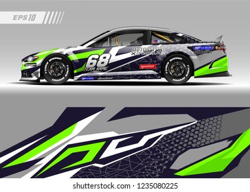 Racing car wrap design vector. Graphic abstract stripe racing background kit designs for wrap vehicle, race car, adventure and livery