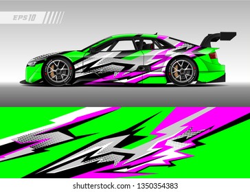 Racing car wrap design vector. Graphic abstract stripe racing background kit designs for wrap vehicle, race car, rally, adventure and livery