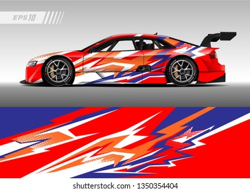 Racing car wrap design vector. Graphic abstract stripe racing background kit designs for wrap vehicle, race car, rally, adventure and livery